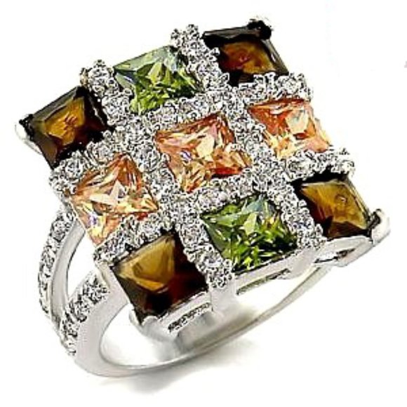 Belucci Zirconia Silver Multicolor Ring - Picture 1 of 7